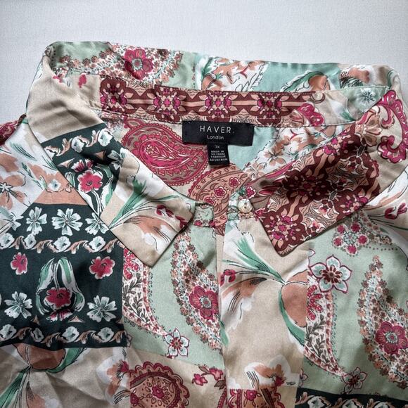 Haver London Semi Sheer Blouse Floral Plus 3X Whimsical Colorful Long Sleeve EUC - Picture 2 of 10